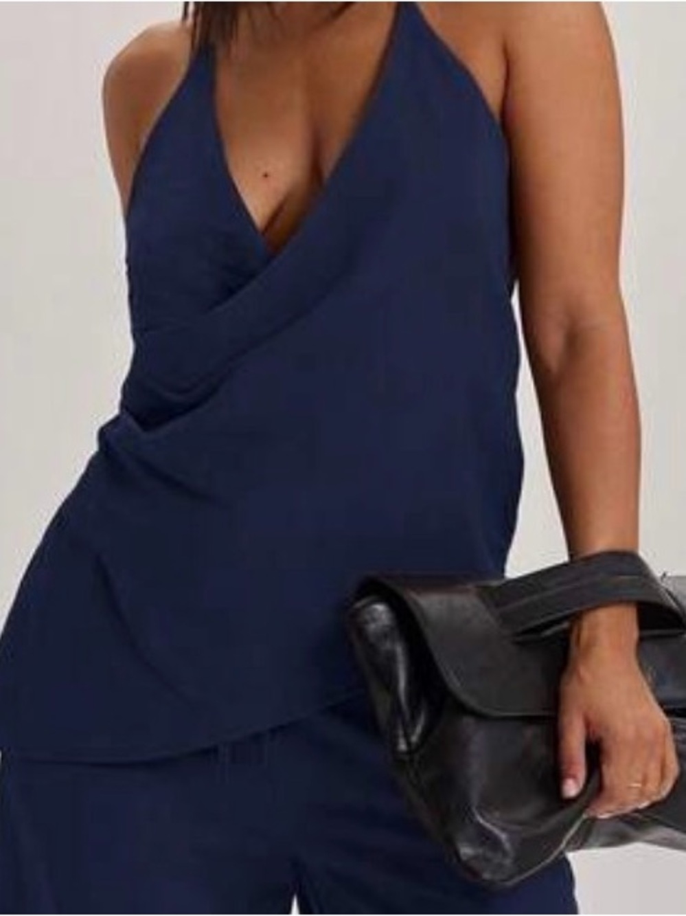 SHEIN Navy Halter Back Dress with Clear Strap